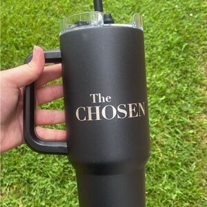 Black Tumbler with Minimalistic Text Accents